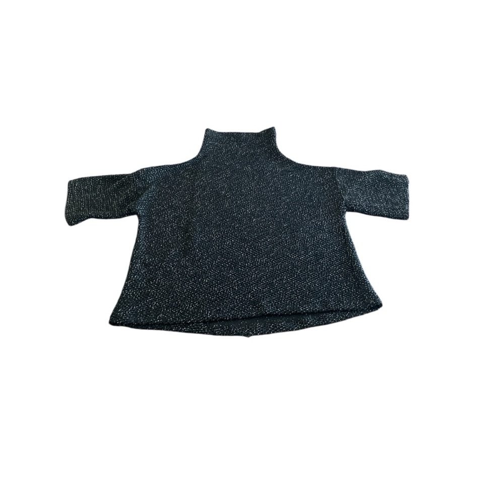Melissa Nepton Black & White Marled short sleeve mock neck sweater. Size large